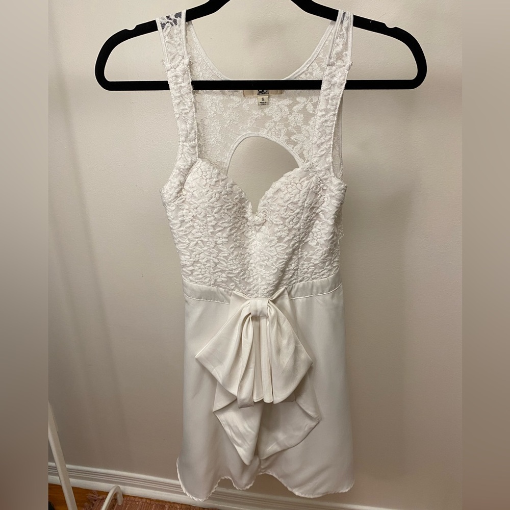 YaYa & Co White A-Line Dress with Lace & Bow